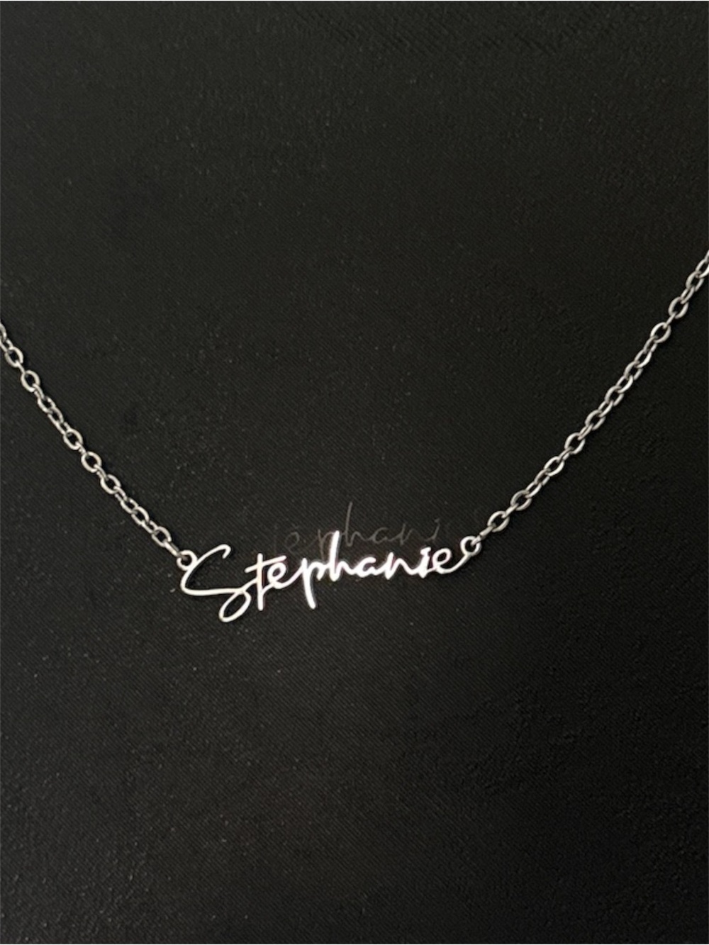 Personalized "Stephanie" Script Name Necklace in Silver color